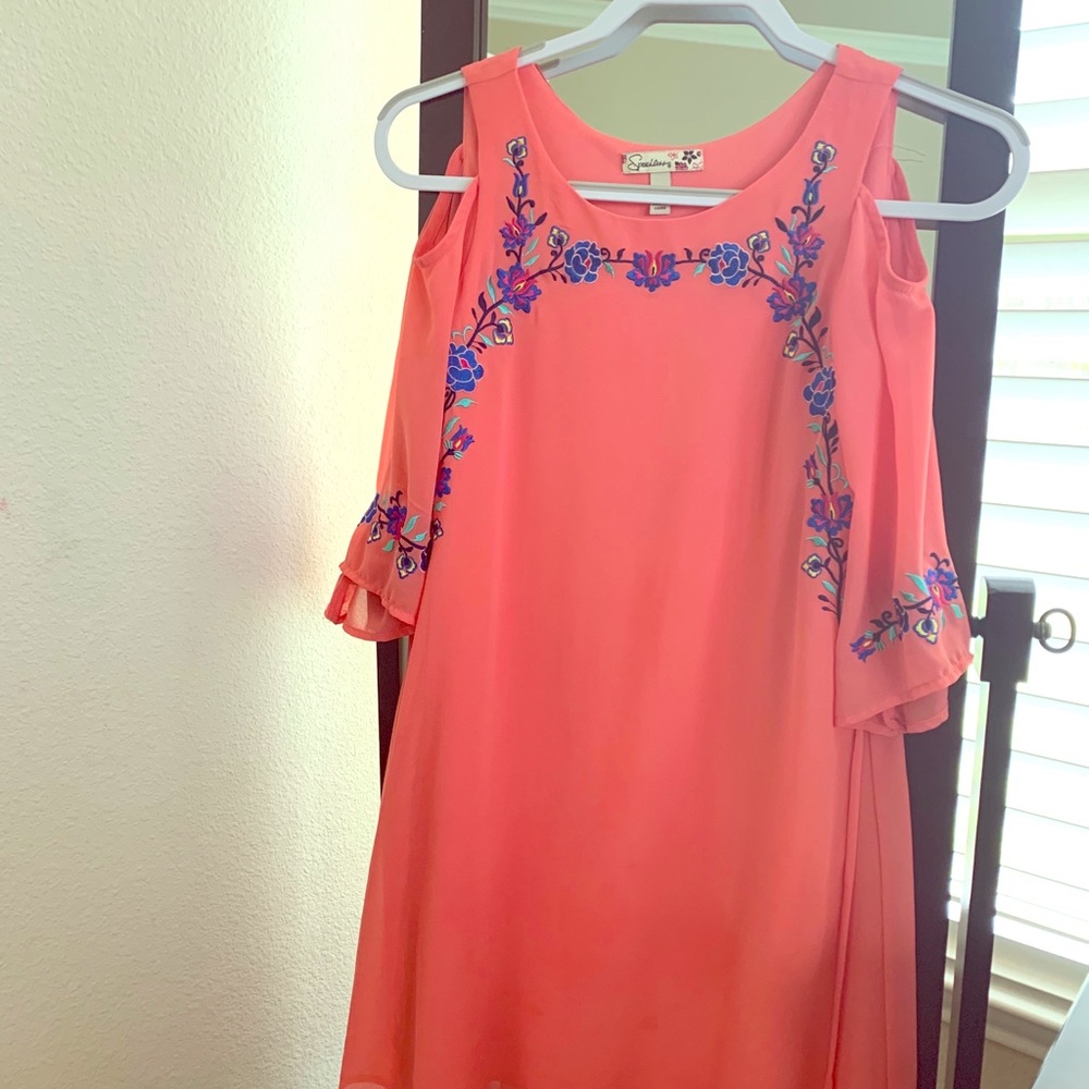 Speechless Cold Shoulder Embroidered Dress